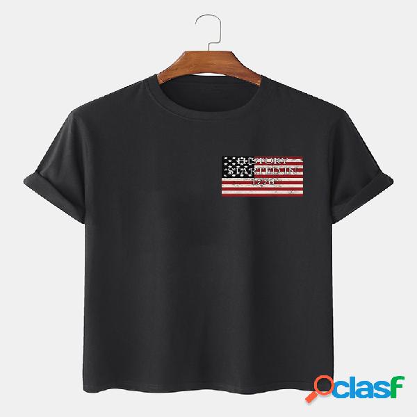 Mens American Flags Patrón Camisetas básicas de manga