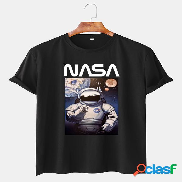 Mens Astronaut Patrón Print Casual Camisetas de manga corta