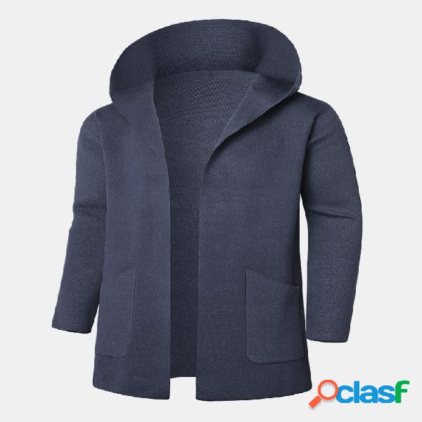 Mens Casual Open Up manga larga con capucha Delgado Cardigan