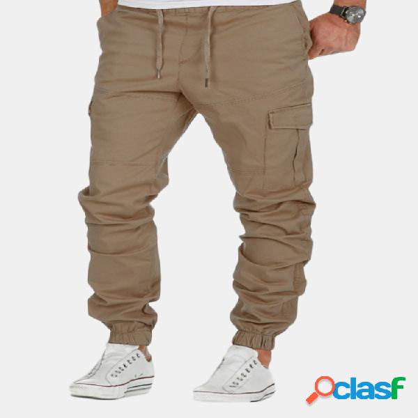 Mens Primavera Verano Multi-bolsillo Cordón Cintura