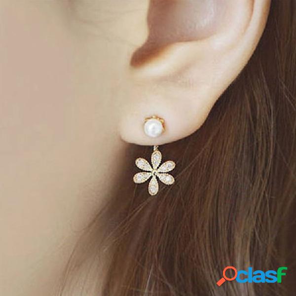 Moda Ear Drop Pendientes Flower Charm Flash Rhinestone