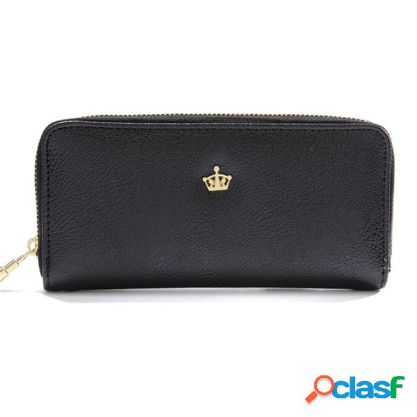 Moda Mujer Crown Zipper Monedero Largo