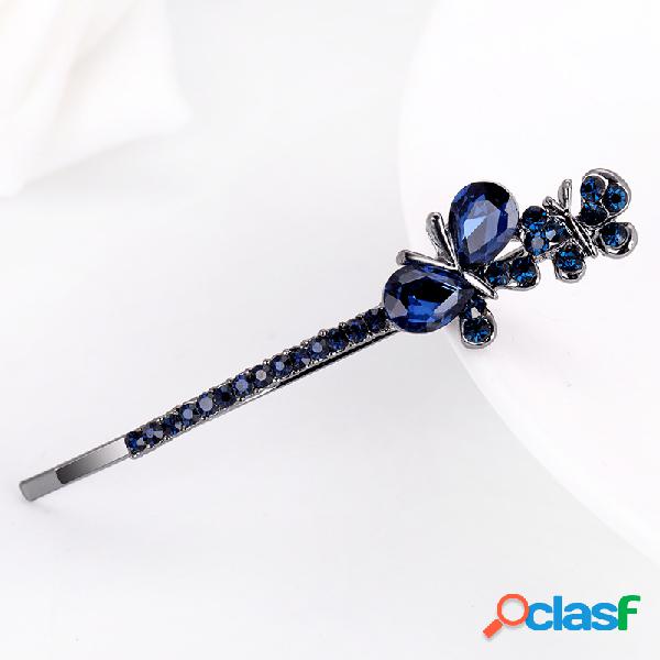 Moda azul cristal mariposa pelo horquilla accesorios para el