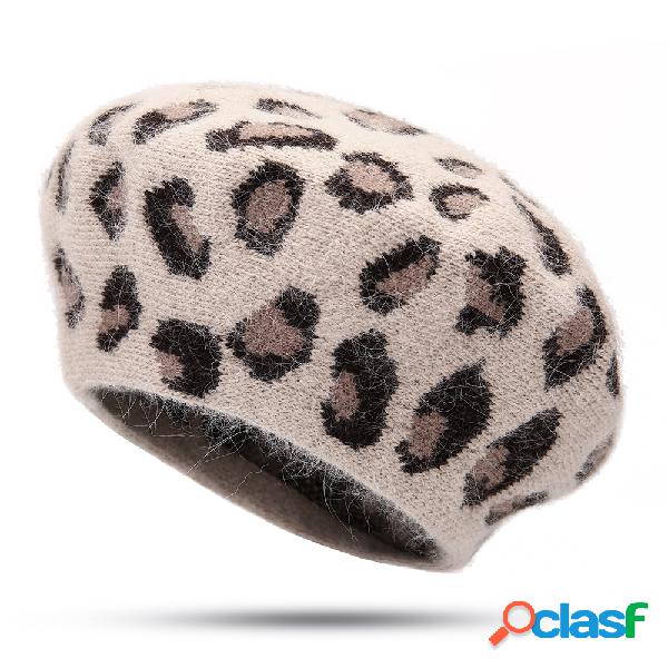 Mujer Invierno vendimia Leopardo Pintor Boina Sombrero