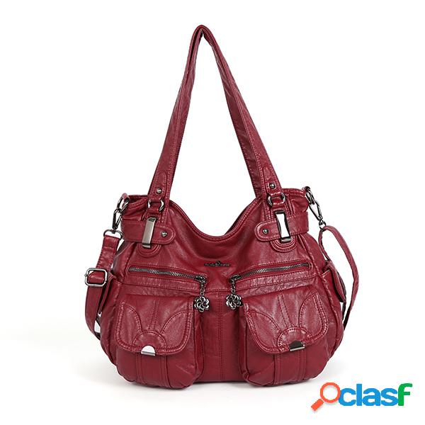 Mujer Multi-bolsillos Casual Soft Bandolera de cuero Bolsa