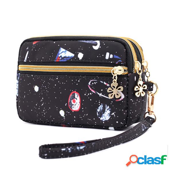 Mujer Nylon Galaxy Patrón Embrague Bolsa Monedero del