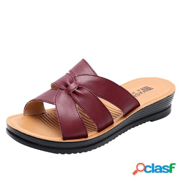 Mujer Piel cómoda Soft Punta abierta plana zapatillas