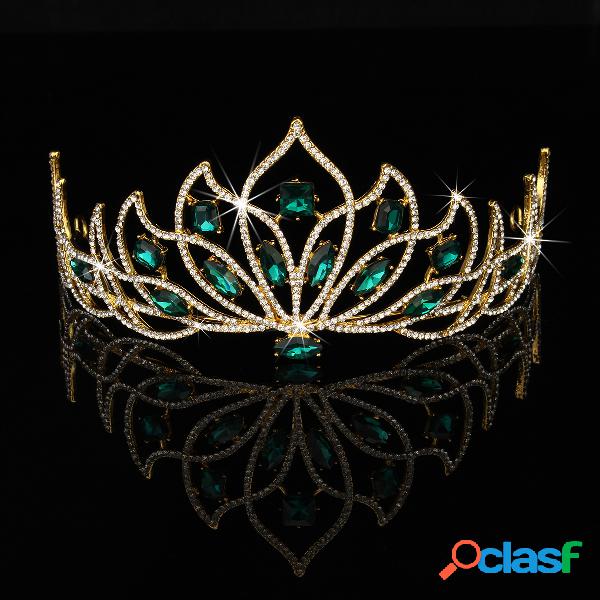 Novia de oro Rhinestone verde Crystal Tiara Crown Princess