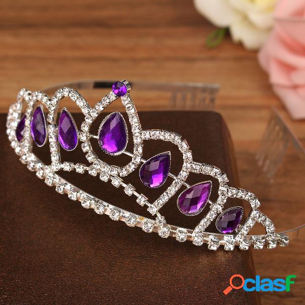 Novia púrpura Diamante Cristal Rhinestone Corona Rey Reina