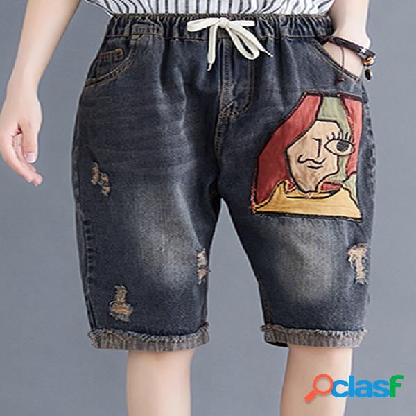 Parche de dibujos animados de cintura elástica Denim
