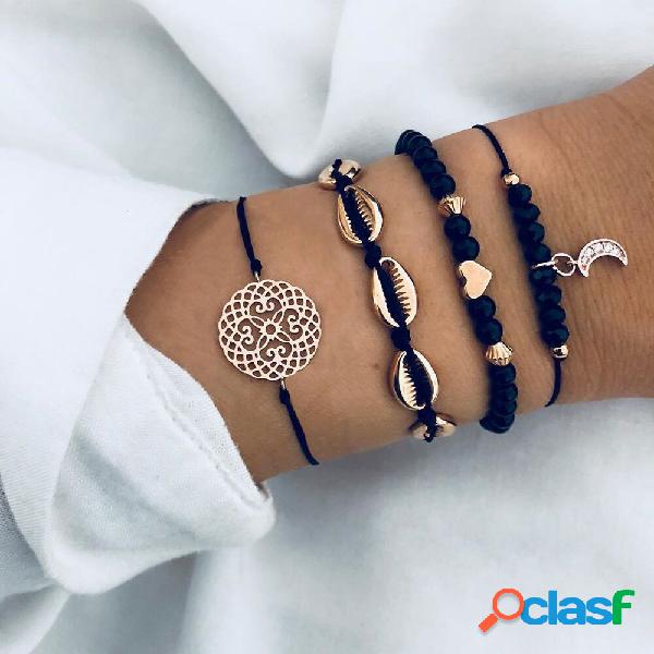 Pulsera bohemia Set Geometric Hollow Cuerda Pulsera Peach
