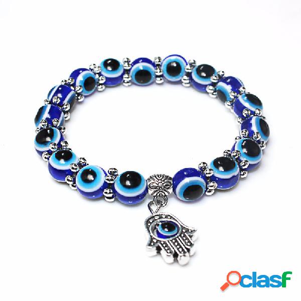 Pulsera de cuentas de ojo azul oscuro retro Pulsera de la
