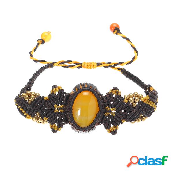 Pulsera étnica retra Pulsera tejida de ágata para mujeres