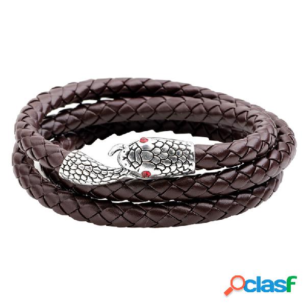 Punk Pulsera de múltiples capas Cabeza de serpiente