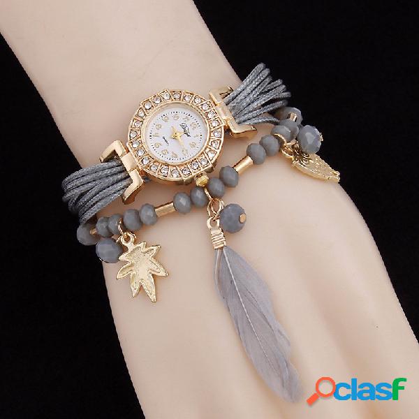 Reloj de pulsera con cuentas de buho de plumas