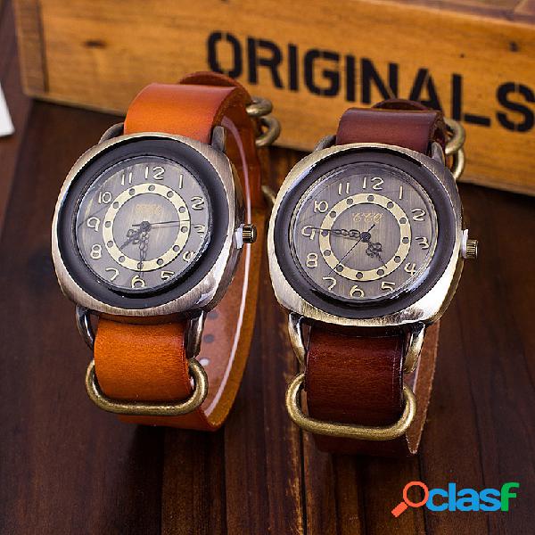 Reloj de pulsera de cuero de vaca vintage Reloj de cuarzo