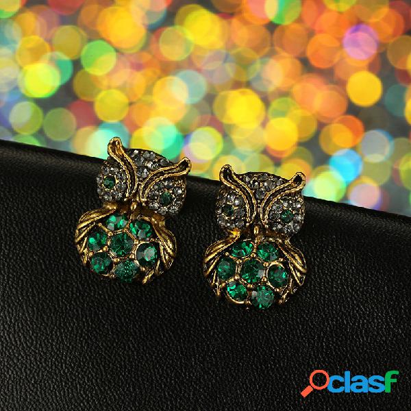 Retro Diamond Owl Earrings Pendientes de diamantes de