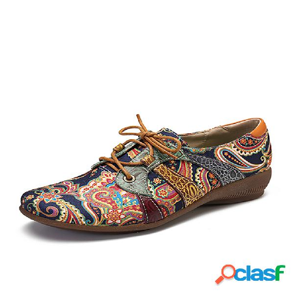 SOCOFY Paisley Textile Splicing Folkways Style Cloth Zapatos