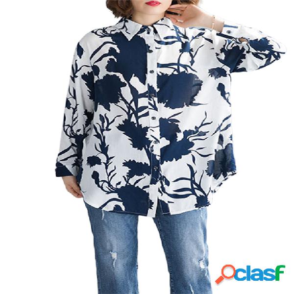 Solapa Estampado floral Manga larga Camisa Para Mujer