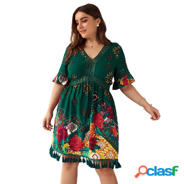 Vestido de fiesta bohemio estampado con cuello en V