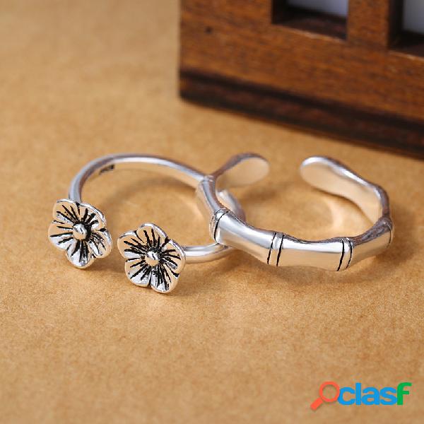 Étnicos antiguos anillos de plata Vintage ciruela flor de