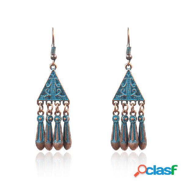 Étnicos azules geométricos antiguos pendientes de oro