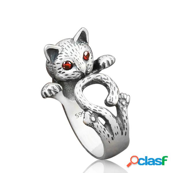 vendimia Anillos de dedo Ojos rojos Fortuna Gato Anillos de
