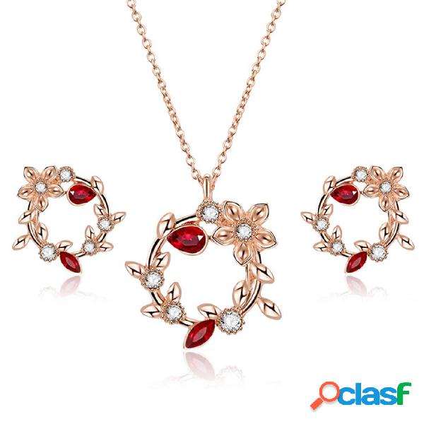 vendimia Conjuntos de joyas Flor redonda Hojas Rhinestone