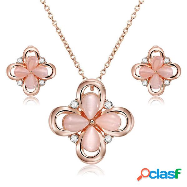 vendimia Conjuntos de joyas de cristal de cuatro hojas de