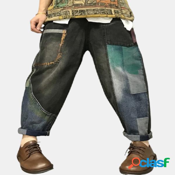 vendimia Harem de mezclilla suelta informal con estampado de