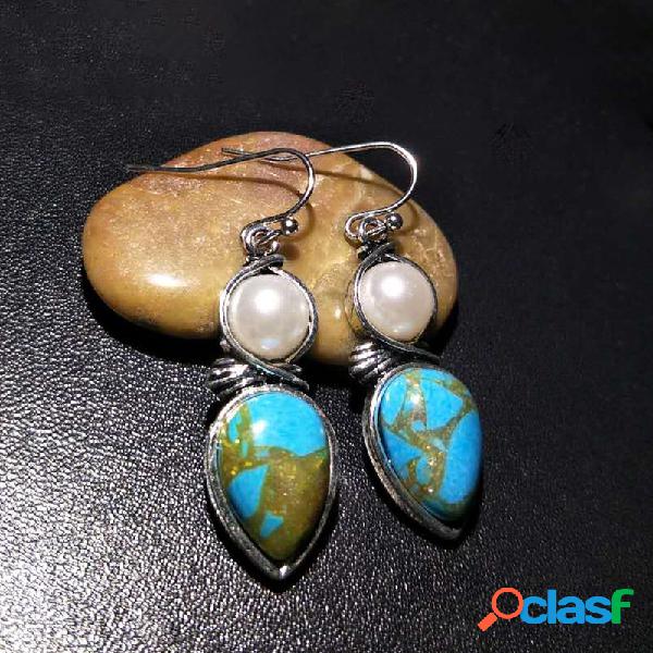 vendimia Metal Pearl Turquesa Pendientes Gota de agua