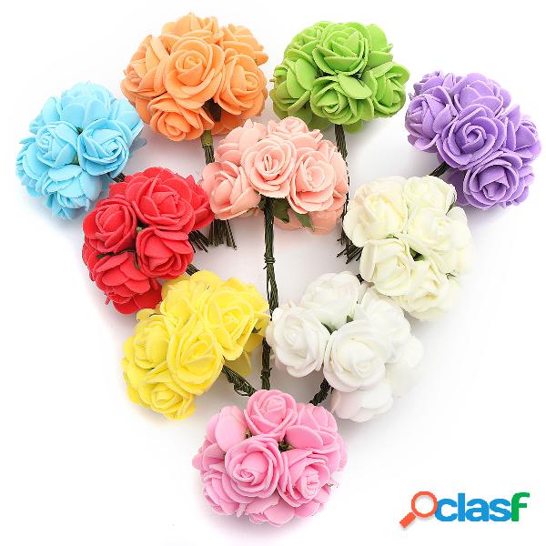 12 piezas de novia ramo de papel rosa flores con Alambre