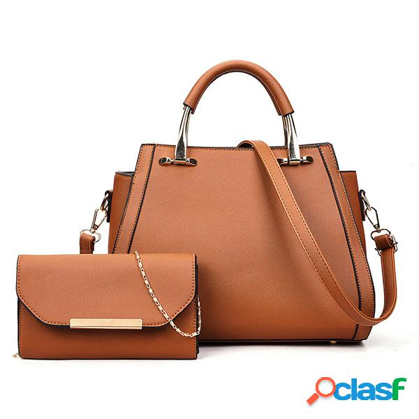 2 PCS Mujer Bolso de cuero de la PU Ocio Crossbody sólido