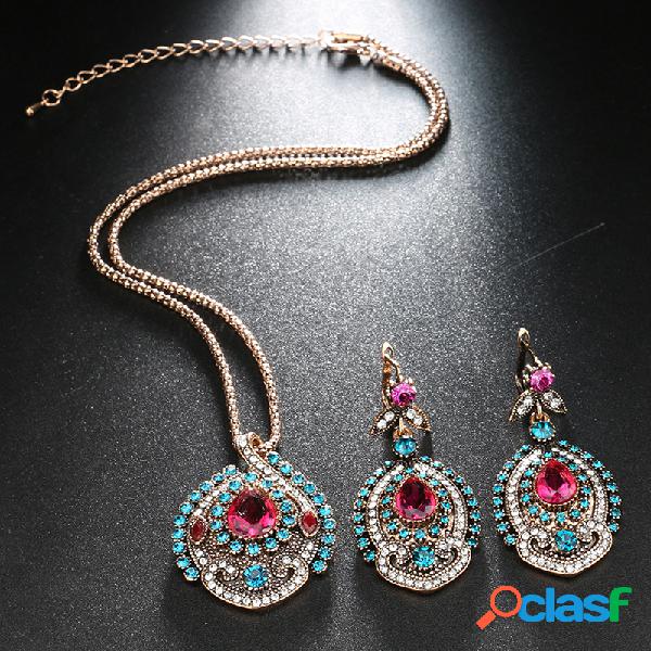 2 piezas vendimia Mujer Conjunto de joyas Cristal nupcial