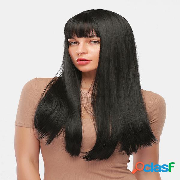 28 Inch Negro Largo Recto Cabello Soft Flequillo natural