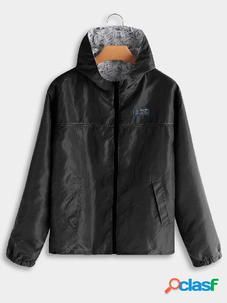 Abrigo negro con capucha Diseño Cierre frontal Mangas