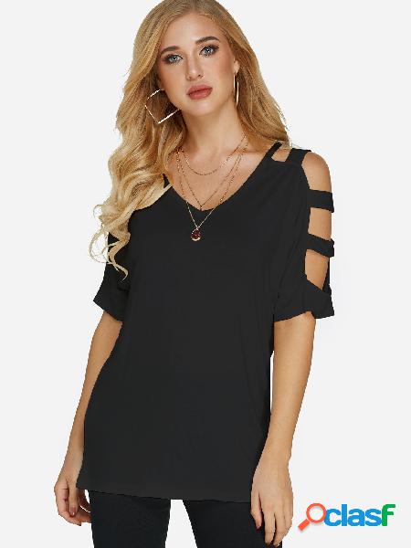 Black Cut Out Cold Shoulder Half Sleeves camiseta casual