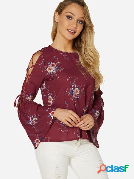 Blusa de manga larga con cuello redondo y estampado floral