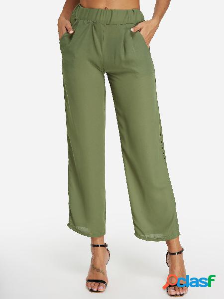 Bolsillos laterales verdes Pierna ancha Pantalones de