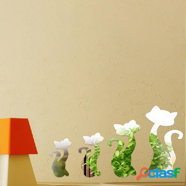 Bricolaje 3D Cuatro gatos lindos Acrílico Espejo Pegatinas