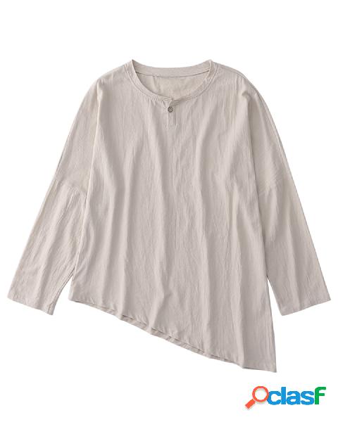 Camisas Henley con dobladillo irregular de lino transpirable