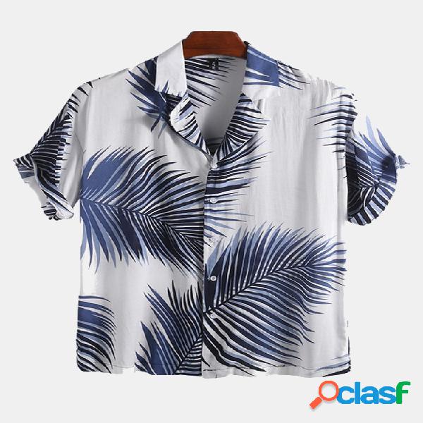 Camisas de manga corta con estampado de palmeras hawaianas