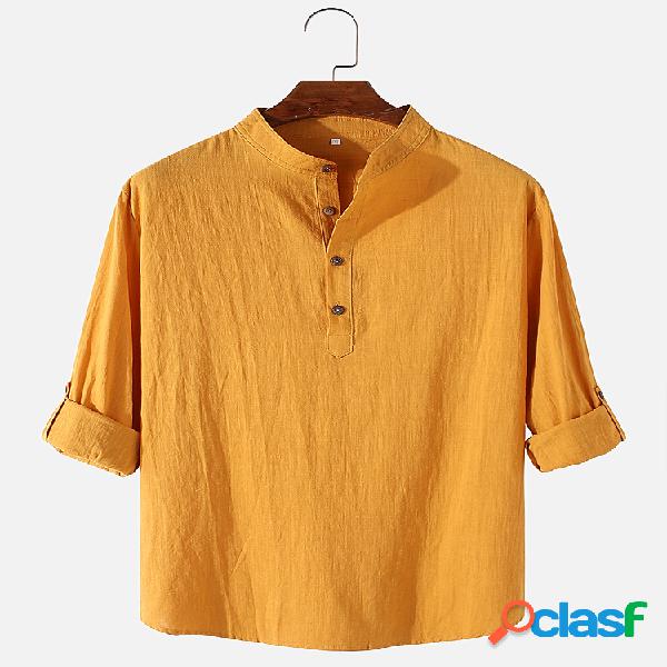 Camisas henley de manga larga con cuello alto de corte