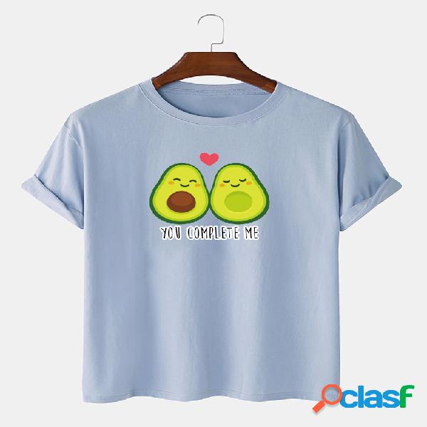 Camiseta casual 100% algodón con estampado de aguacate