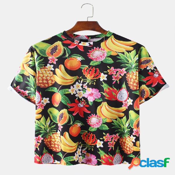 Camiseta casual con estampado de frutas para hombres