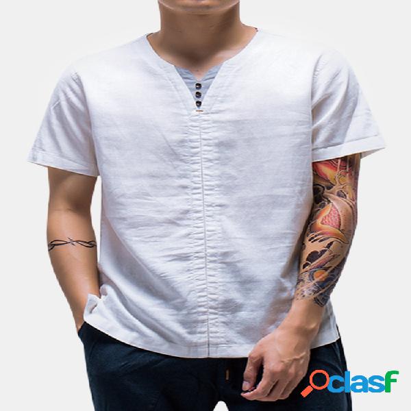 Camiseta casual de manga corta de algodón de lino para