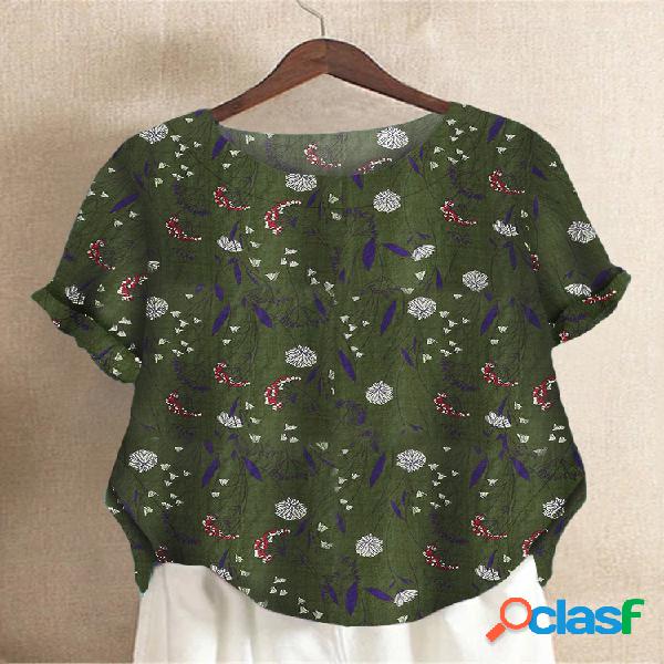 Camiseta con cuello redondo y estampado floral Plus