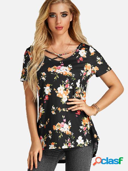 Camiseta con estampado floral al azar con estampado floral