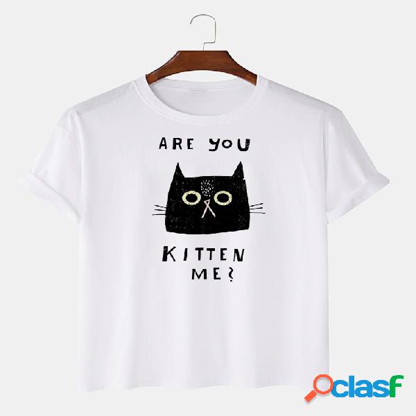 Camisetas básicas de manga corta estampadas Gato Little