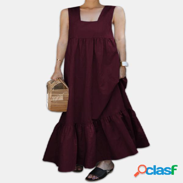 Casual Algodón Color sólido Sin mangas Plus Talla Maxi
